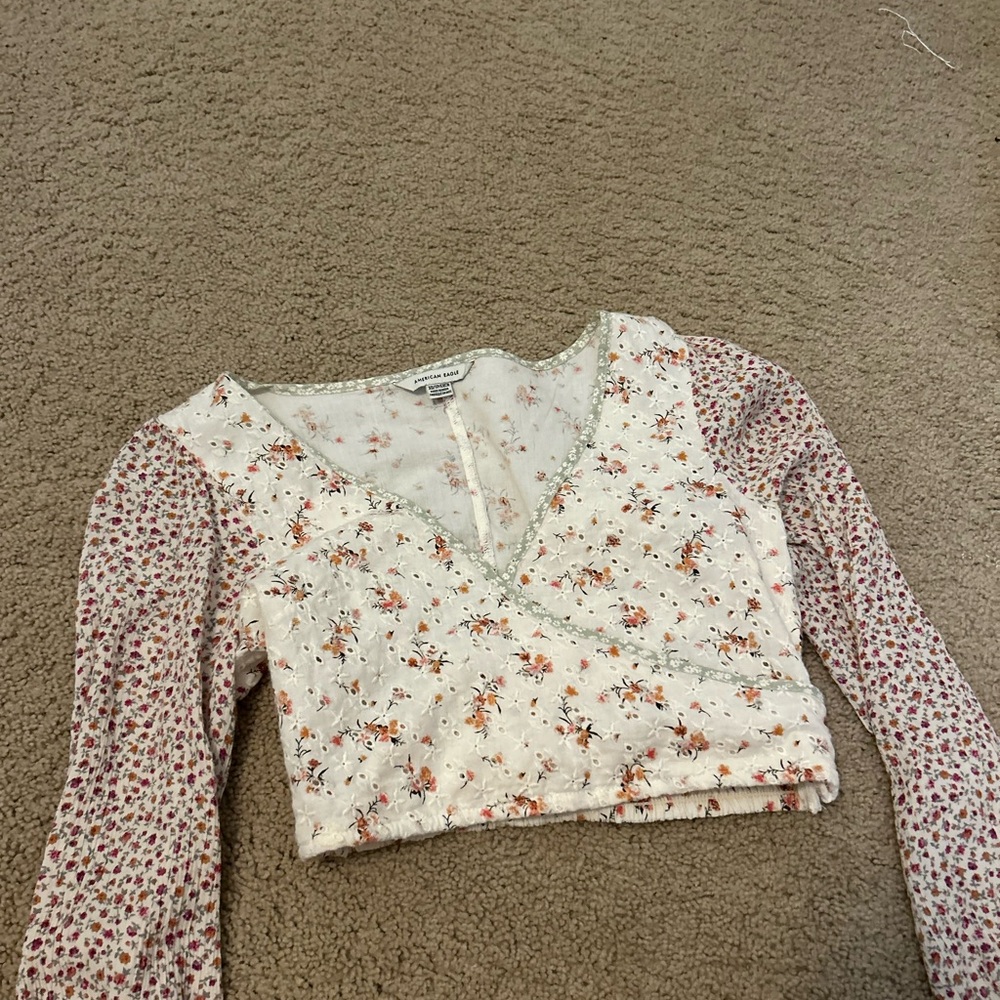 Free People Brown and Tan Crop Wrap Blouse